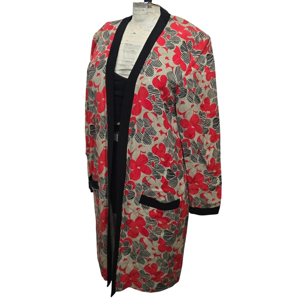 Vintage Julie Francis Silk Duster Jacket Coat Abstract Floral Art Deco 80s 8 Med